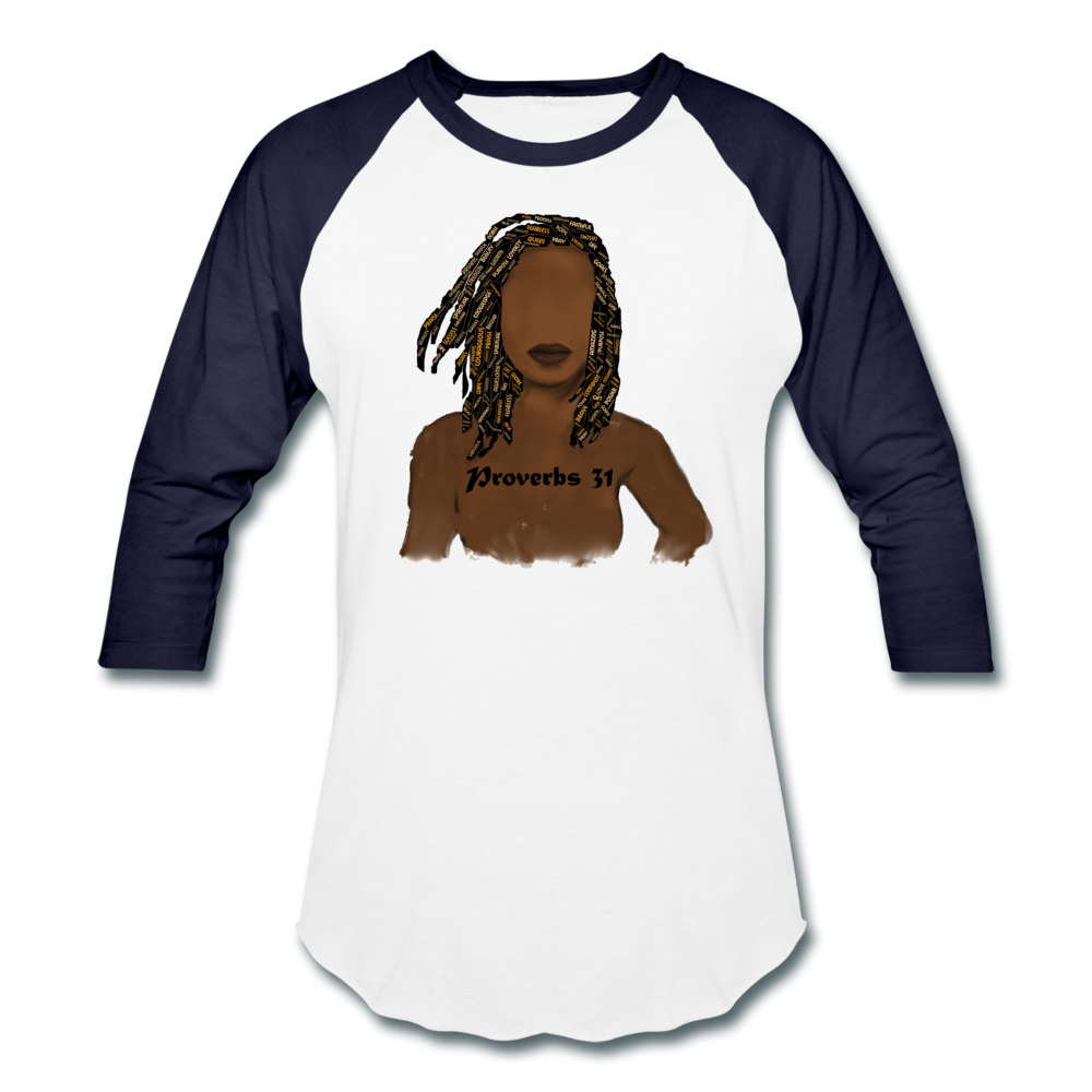 Proverbs 31 Locs Unisex Baseball T-Shirt - white/navy