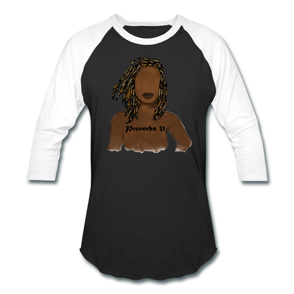 Proverbs 31 Locs Unisex Baseball T-Shirt - black/white