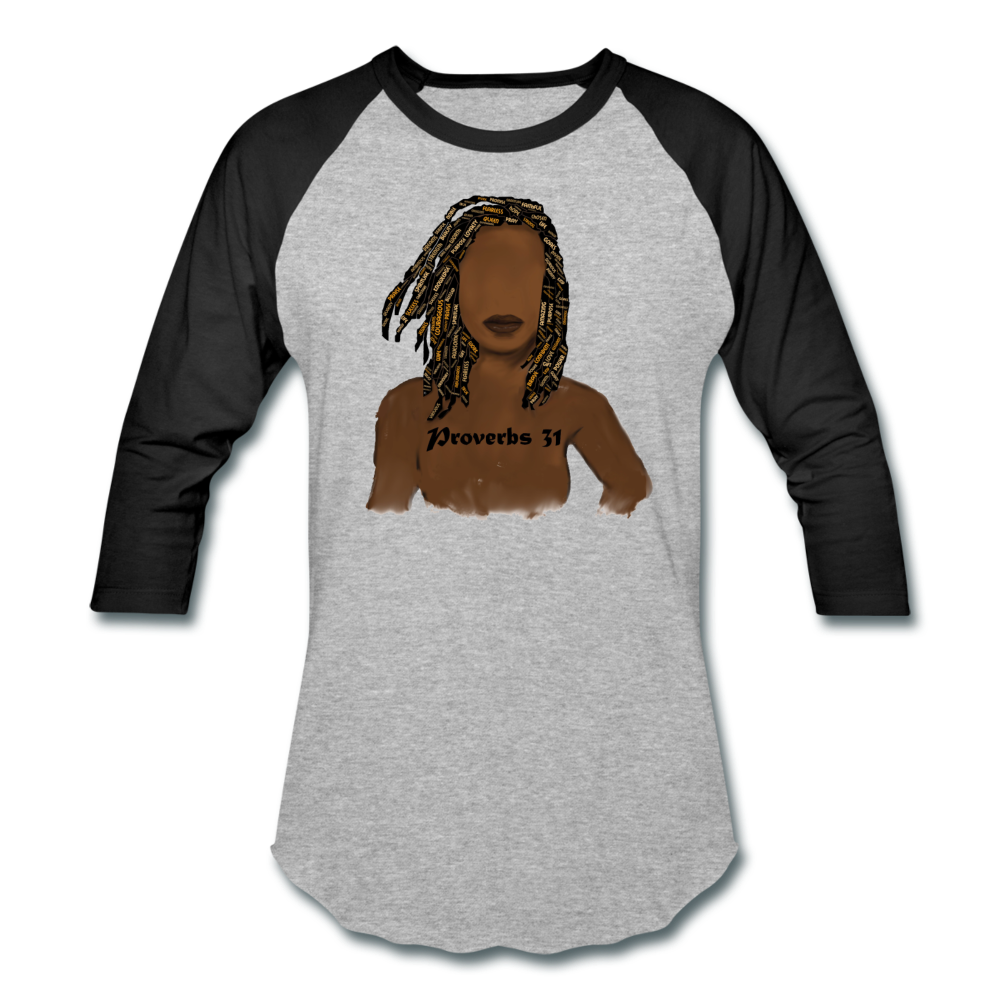 Proverbs 31 Locs Unisex Baseball T-Shirt - heather gray/black