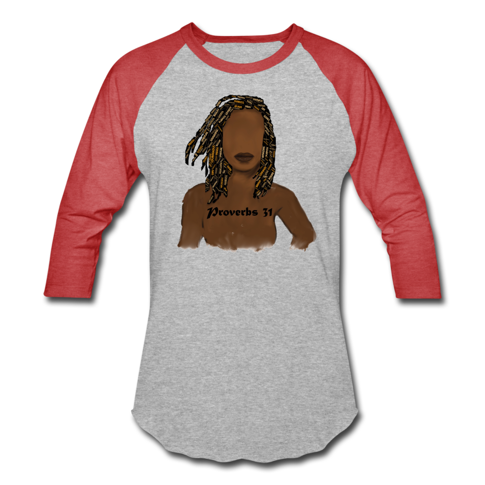 Proverbs 31 Locs Unisex Baseball T-Shirt - heather gray/red