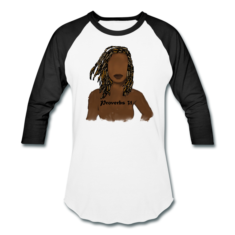Proverbs 31 Locs Unisex Baseball T-Shirt - white/black