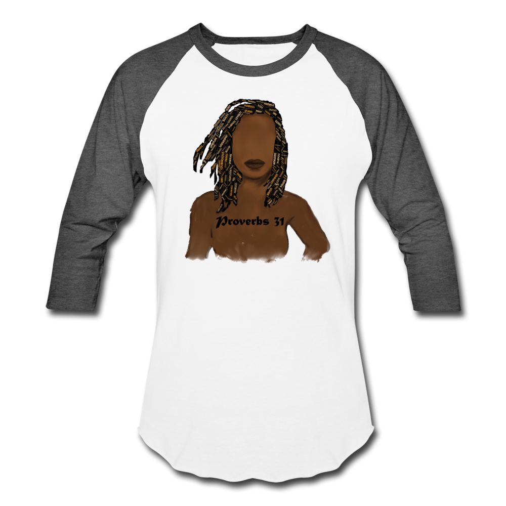 Proverbs 31 Locs Unisex Baseball T-Shirt - white/charcoal