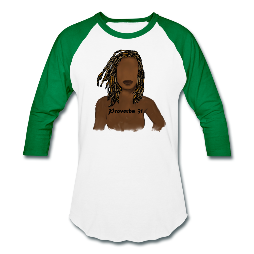 Proverbs 31 Locs Unisex Baseball T-Shirt - white/kelly green