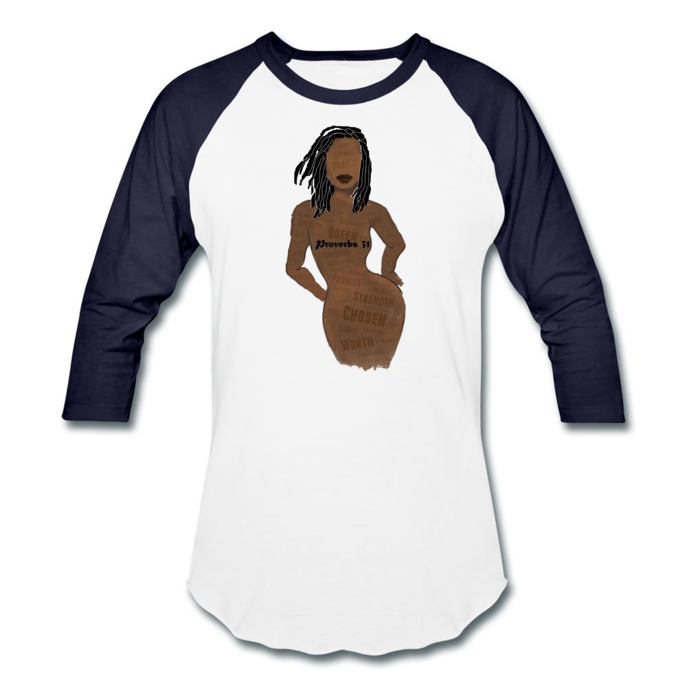 Proverbs 31 Loc Lady Unisex Baseball T-Shirt - white/navy
