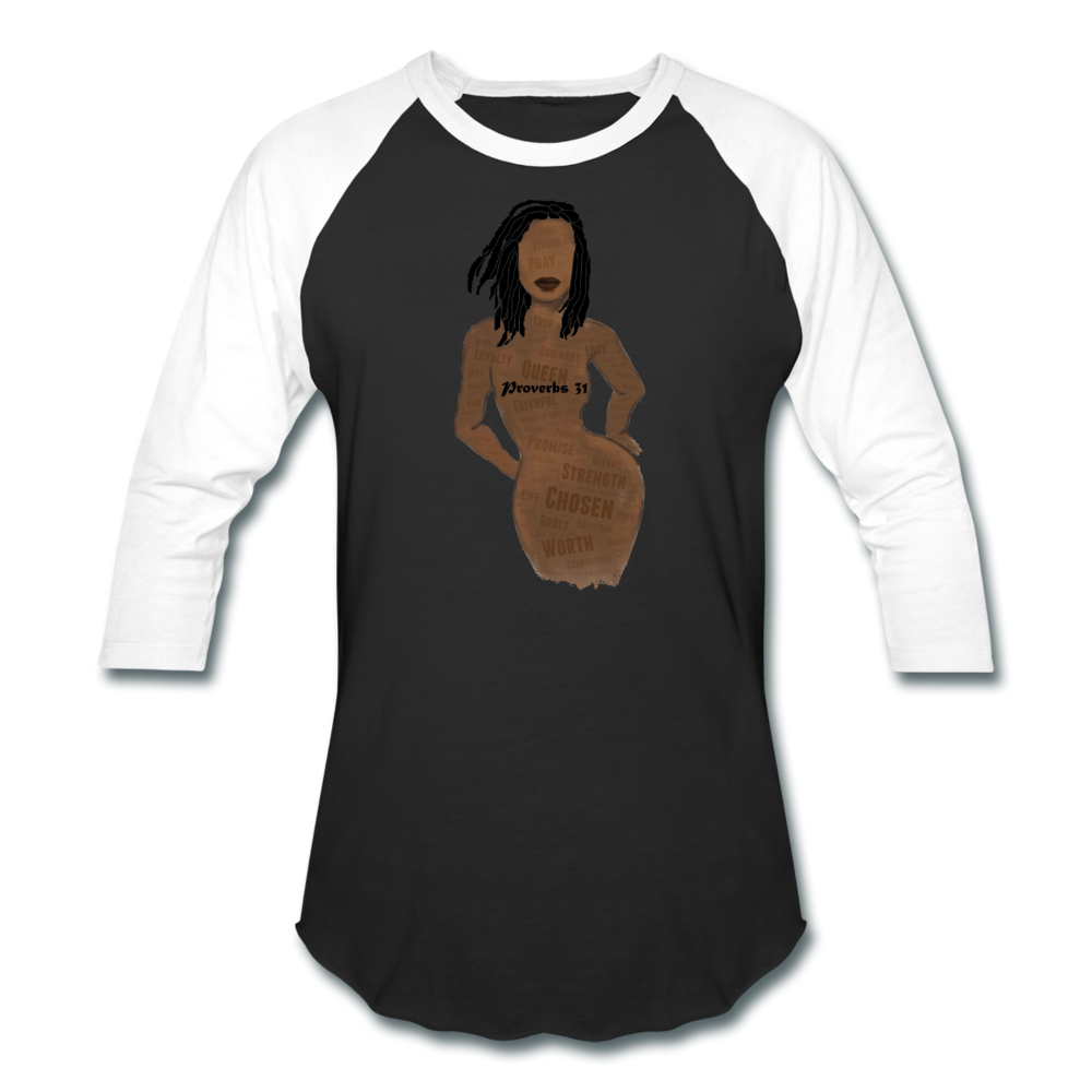 Proverbs 31 Loc Lady Unisex Baseball T-Shirt - black/white