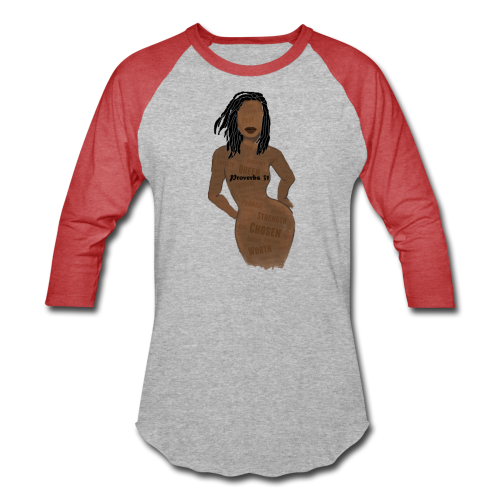 Proverbs 31 Loc Lady Unisex Baseball T-Shirt - heather gray/red