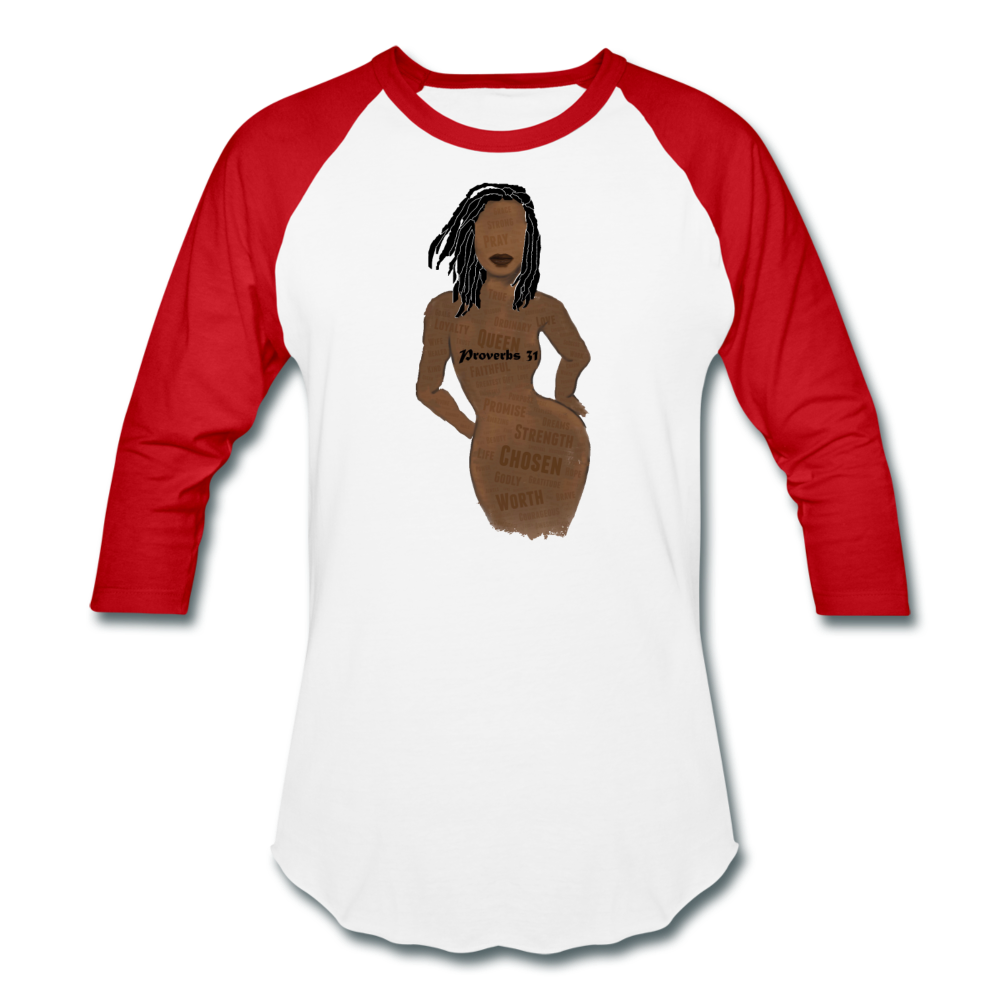 Proverbs 31 Loc Lady Unisex Baseball T-Shirt - white/red