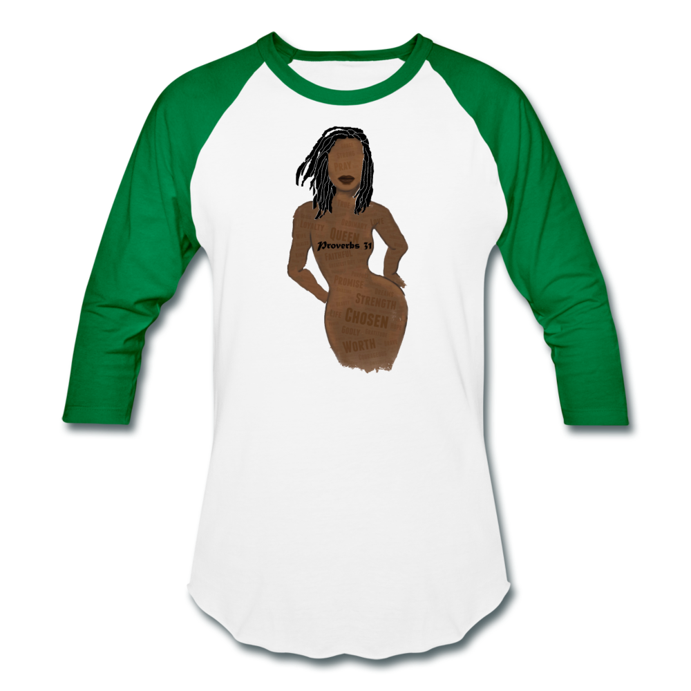 Proverbs 31 Loc Lady Unisex Baseball T-Shirt - white/kelly green