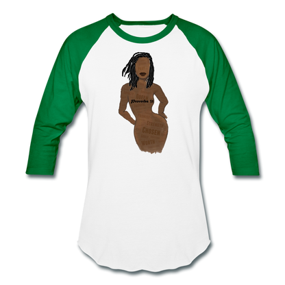 Proverbs 31 Loc Lady Unisex Baseball T-Shirt - white/kelly green