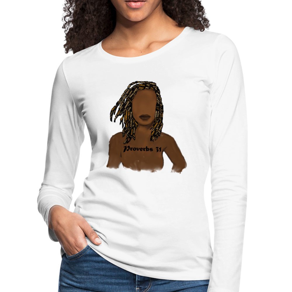 Proverbs 31 Locs Women's Premium Slim Fit Long Sleeve T-Shirt - white