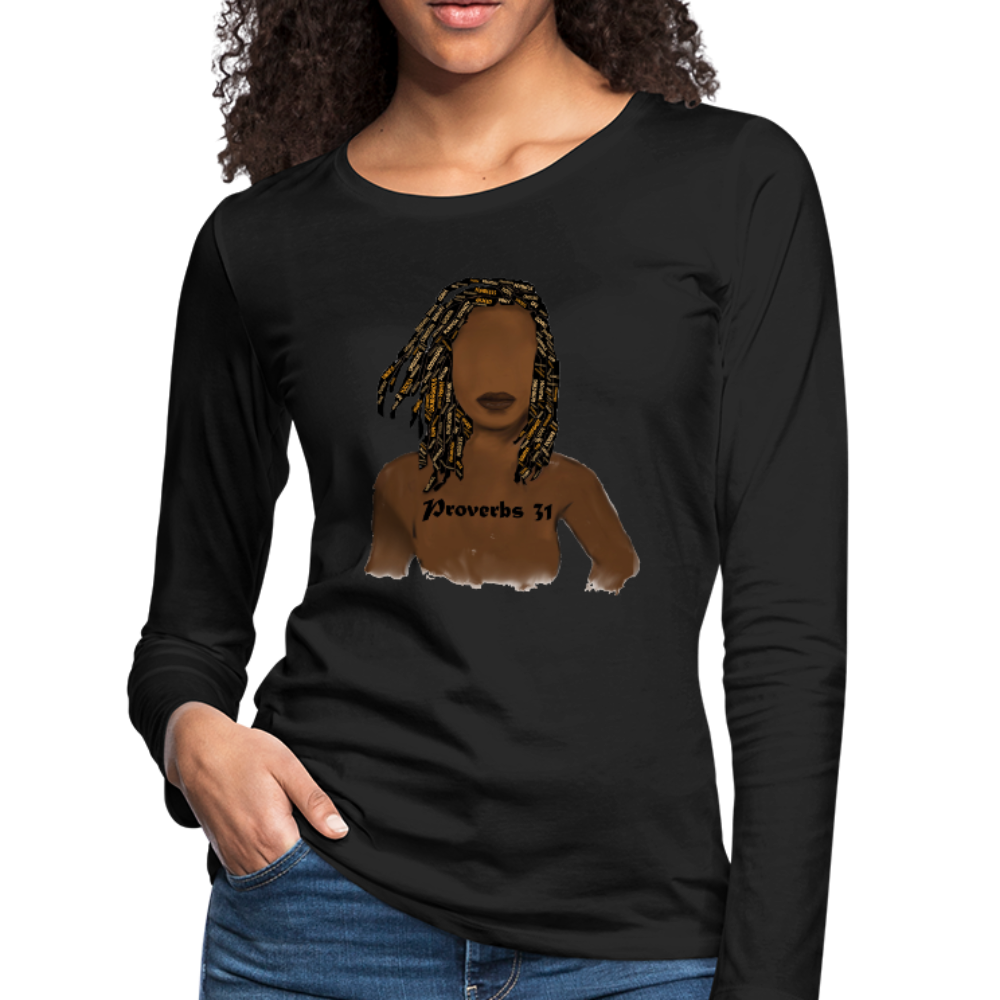 Proverbs 31 Locs Women's Premium Slim Fit Long Sleeve T-Shirt - black
