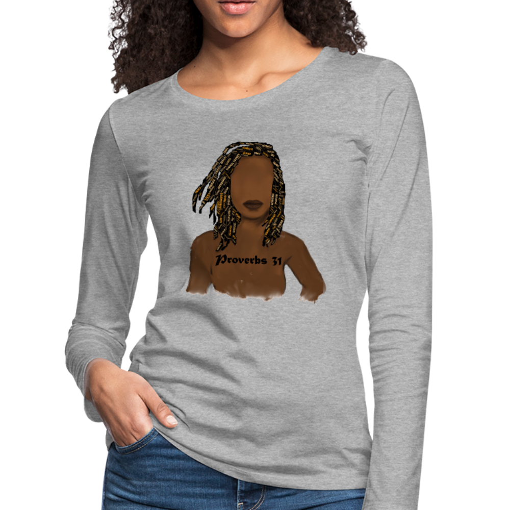 Proverbs 31 Locs Women's Premium Slim Fit Long Sleeve T-Shirt - heather gray