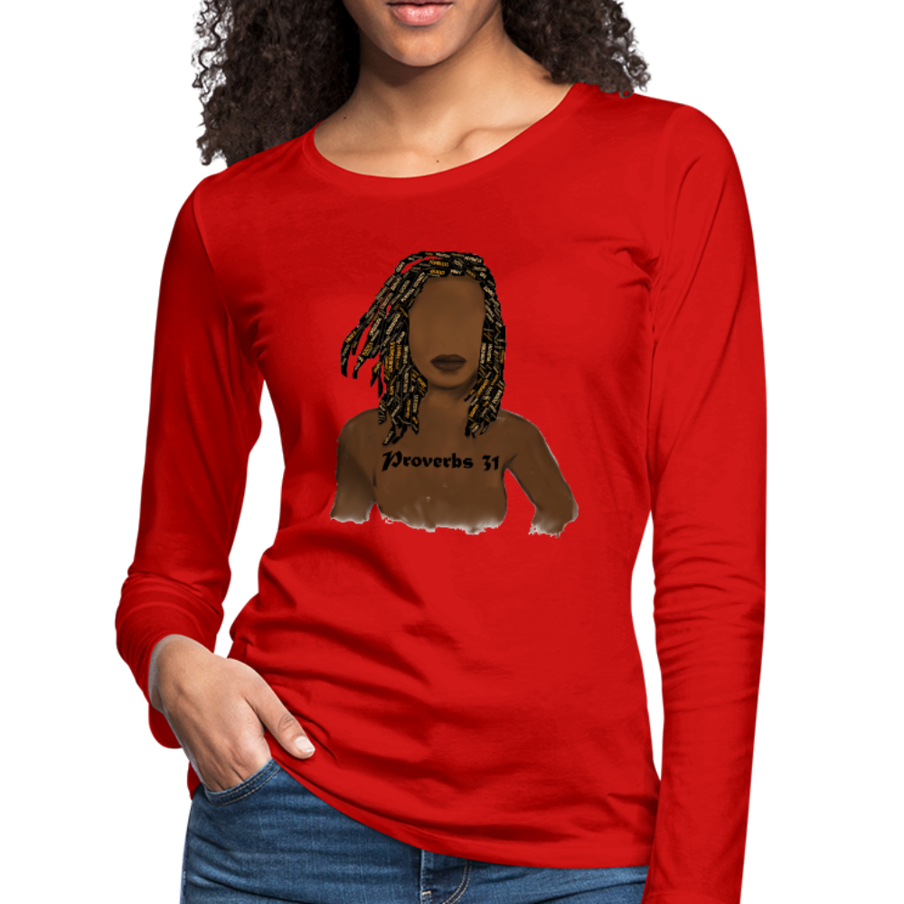 Proverbs 31 Locs Women's Premium Slim Fit Long Sleeve T-Shirt - red