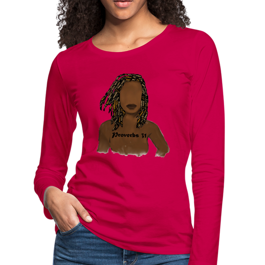 Proverbs 31 Locs Women's Premium Slim Fit Long Sleeve T-Shirt - dark pink