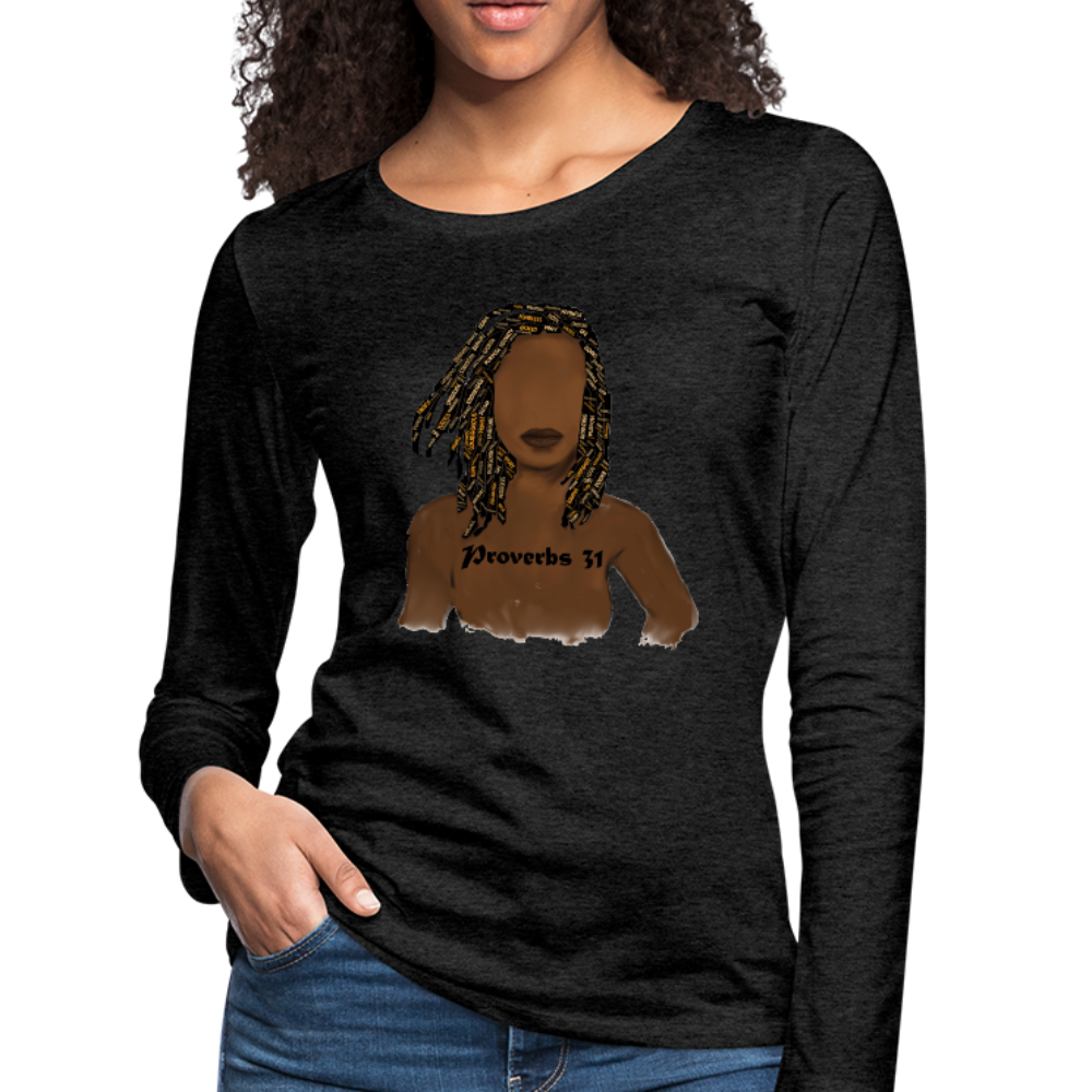 Proverbs 31 Locs Women's Premium Slim Fit Long Sleeve T-Shirt - charcoal gray