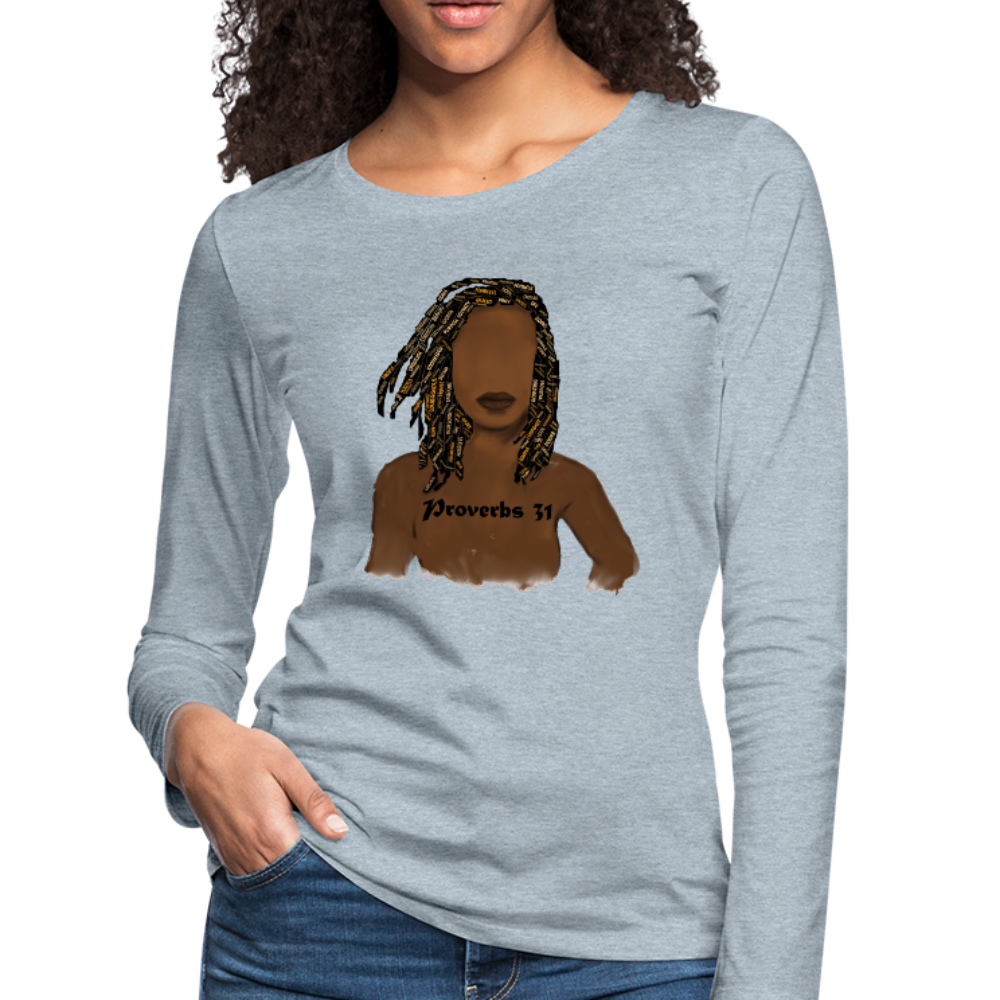 Proverbs 31 Locs Women's Premium Slim Fit Long Sleeve T-Shirt - heather ice blue