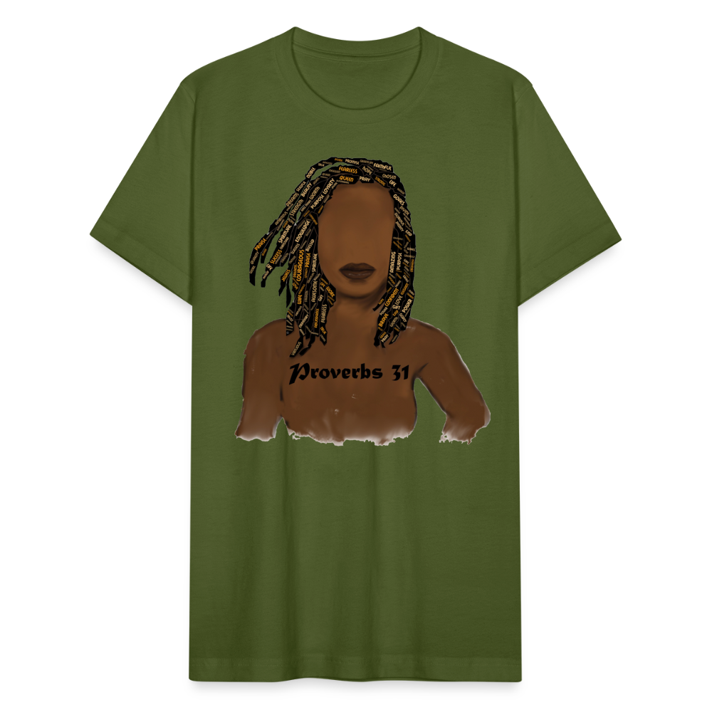 Proverbs 31 Locs Jersey T-Shirt by Bella + Canvas - olive