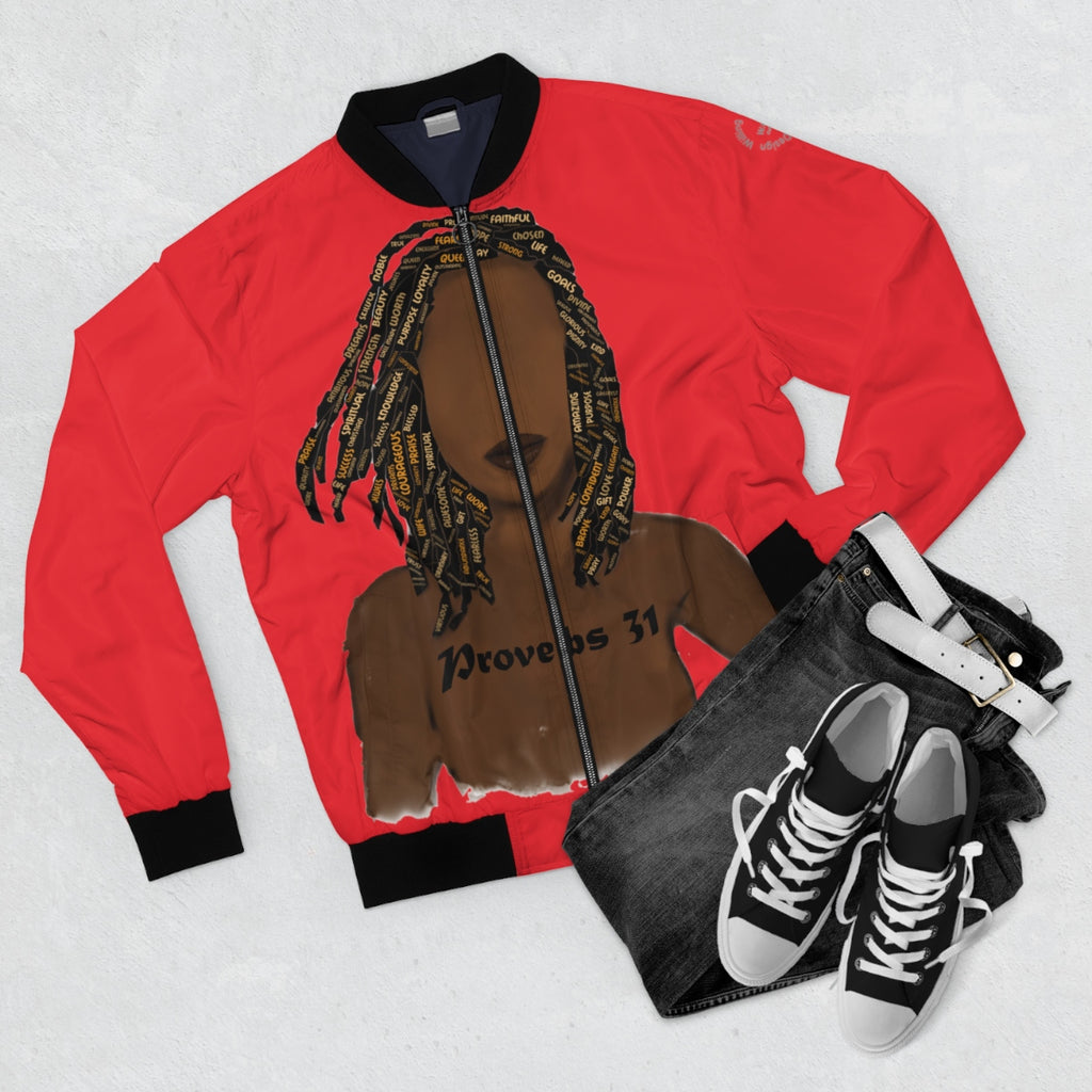 Proverbs 31 Locs Bomber Jacket (AOP) - Obsidian's LLC