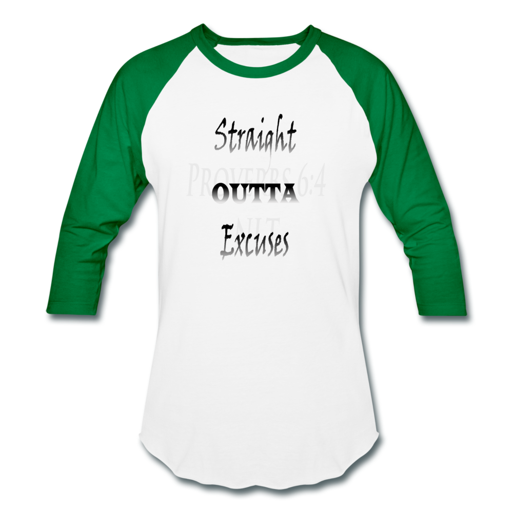 Straight Outta Excuses Baseball T-Shirt - white/kelly green