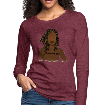 Proverbs 31 Locs Women's Premium Slim Fit Long Sleeve T-Shirt - heather burgundy